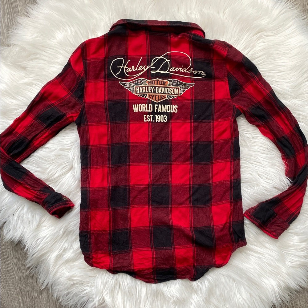 Harley-Davidson Early 2000s Black and Red flannel Button Down - Picture 4 of 5